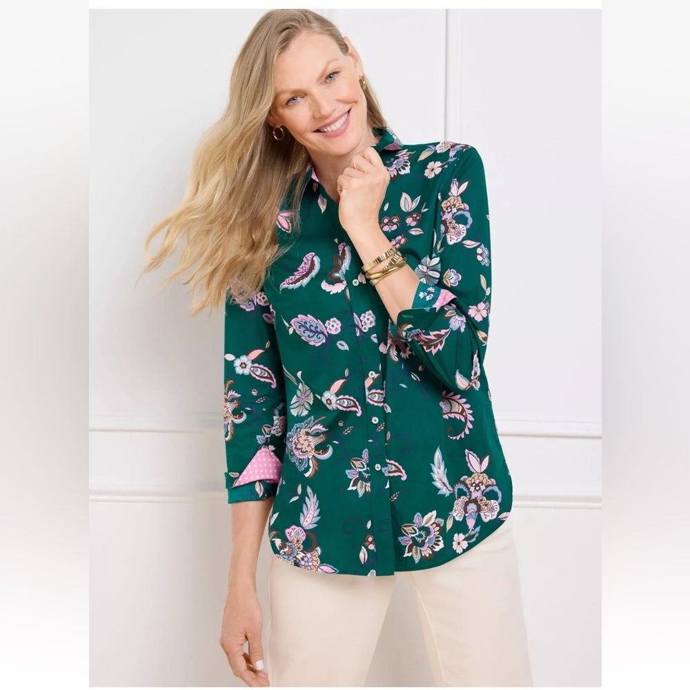 TALBOTS Green button down Shirt,  Size Small,  New Arrival, NWOT